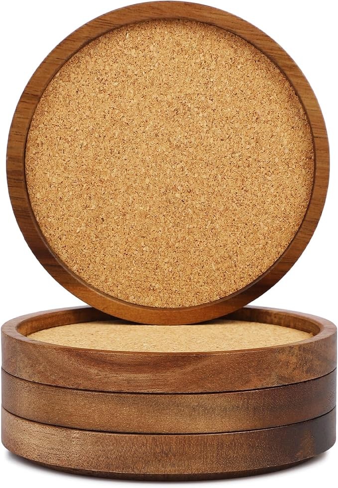 Stackable cork coasters, set of four · Stackable wood/cork drink coasters