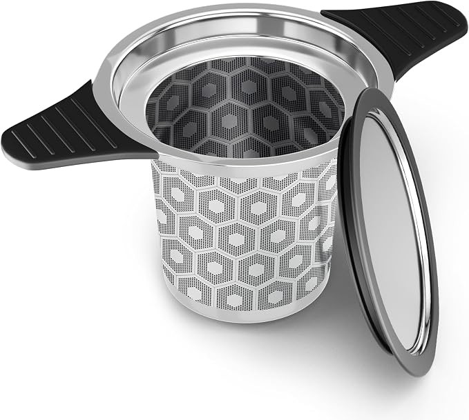 Reinmoson loose-leaf tea infuser · Stainless steel basket with silicone lid and handles